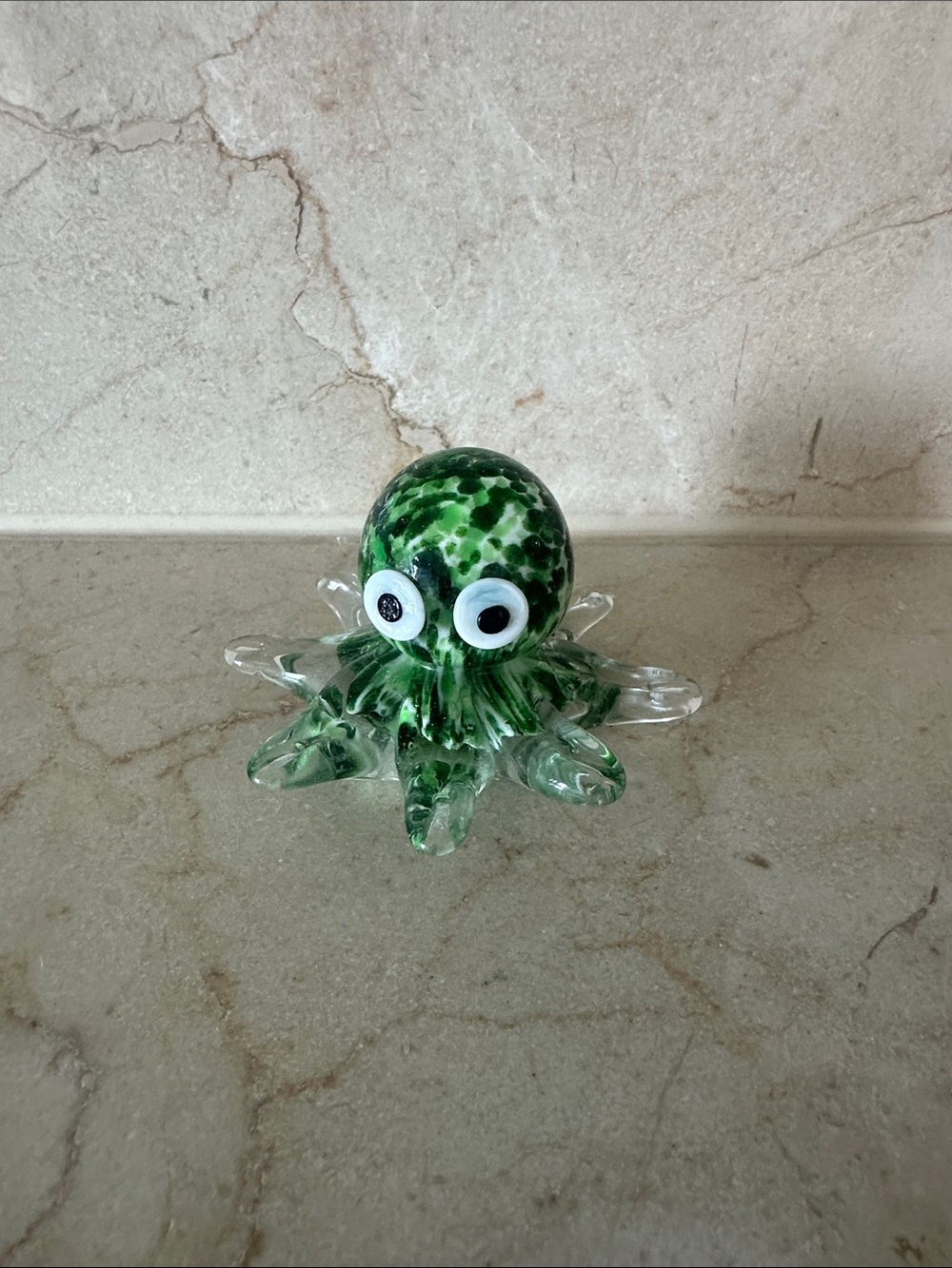 Murano Glass Style Octopus Figurine in Green and White